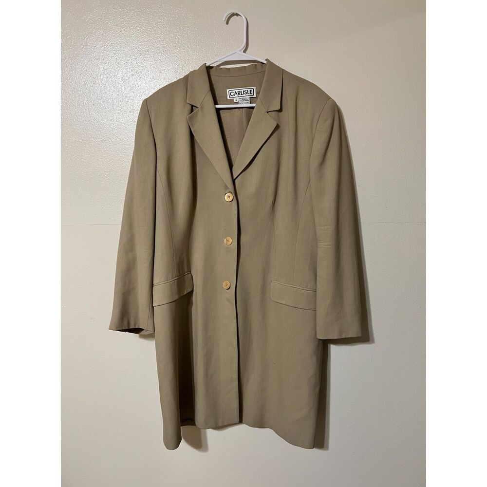Vintage Carlisle Wool Blend Longline Blazer Jacket Coat Tan Beige Plus Size 18